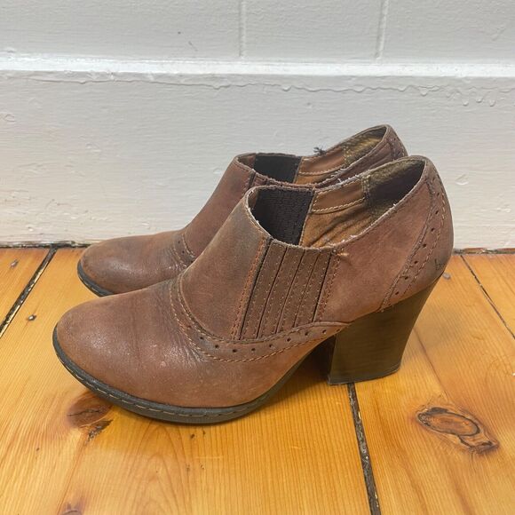 Y2K BOC Brown Leather Mule Booties Sz 6 Boho Witchy Clogs Round Toe Chunky Heel - Picture 2 of 11
